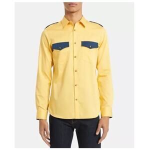 Calvin Klein Men's Slim Fit Colorblocked Sateen Officer Utility Shirt Size S $89